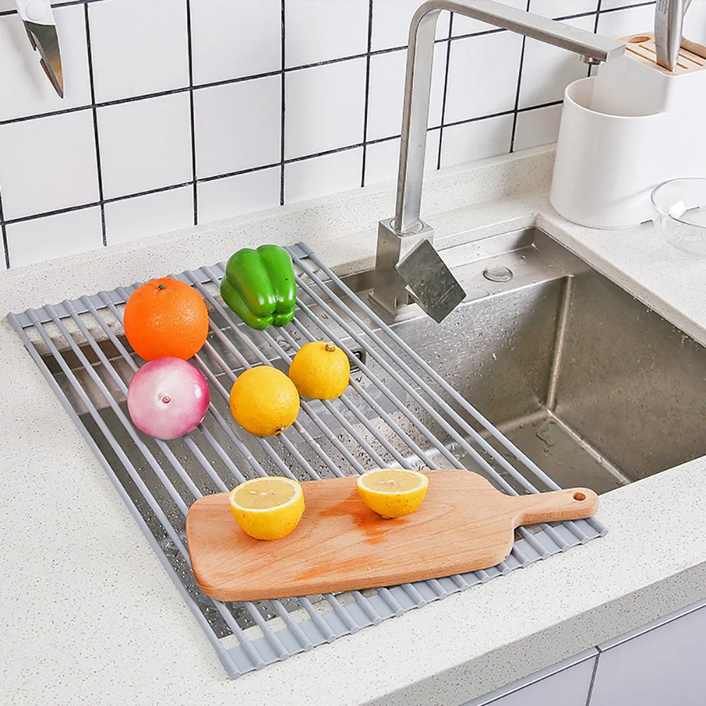 

Foldable Dish Drying Rack Roll-up Dish Drainer Rack Over The Sink Mat Kitchen Accessories Rack Holder Tools#es