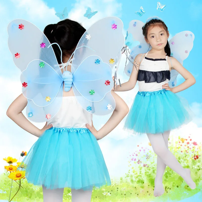 Блесток бабочки Крылья четыре комплекта для детских представлений реквизит костюм одежда свадебные принадлежности для танцевального вечера - Цвет: Синий