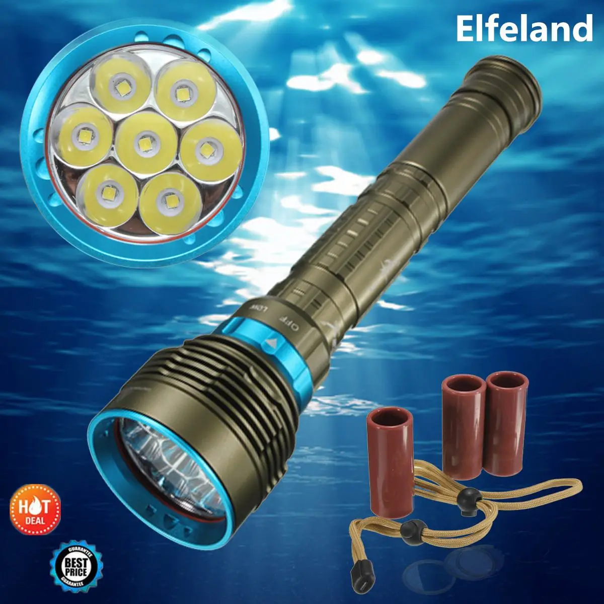 

Becornce Underwater 180m T6 7x L2 40000LM 3Modes Diving Flashlight Dive Torch Lamp for home hiking seeking survival Night riding