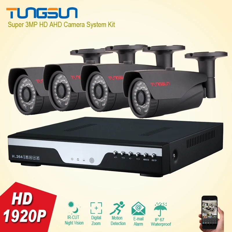 

Super 3MP Full HD 4 Channel 1920P Surveillance Camera kit Gray Metal Bullet Outdoor Security Camera 4CH DVR CCTV System