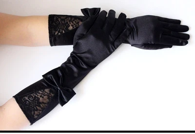 black style 2 Женские черные локоть перчатки с бантом готические бандажные кружевные цветочные тонкие перчатки без пальцев летние дворцовые сексуальные Лолиты винтажные длинные перчатки - Цвет: black style 2