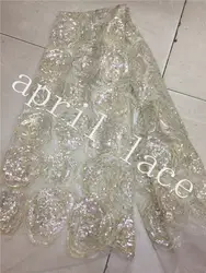 5 ярдов/серия A13 Роскошные розы Шаблон сияющий блеск блесток сетки новый дизайн вышивка кружевной ткани для торжественное платье