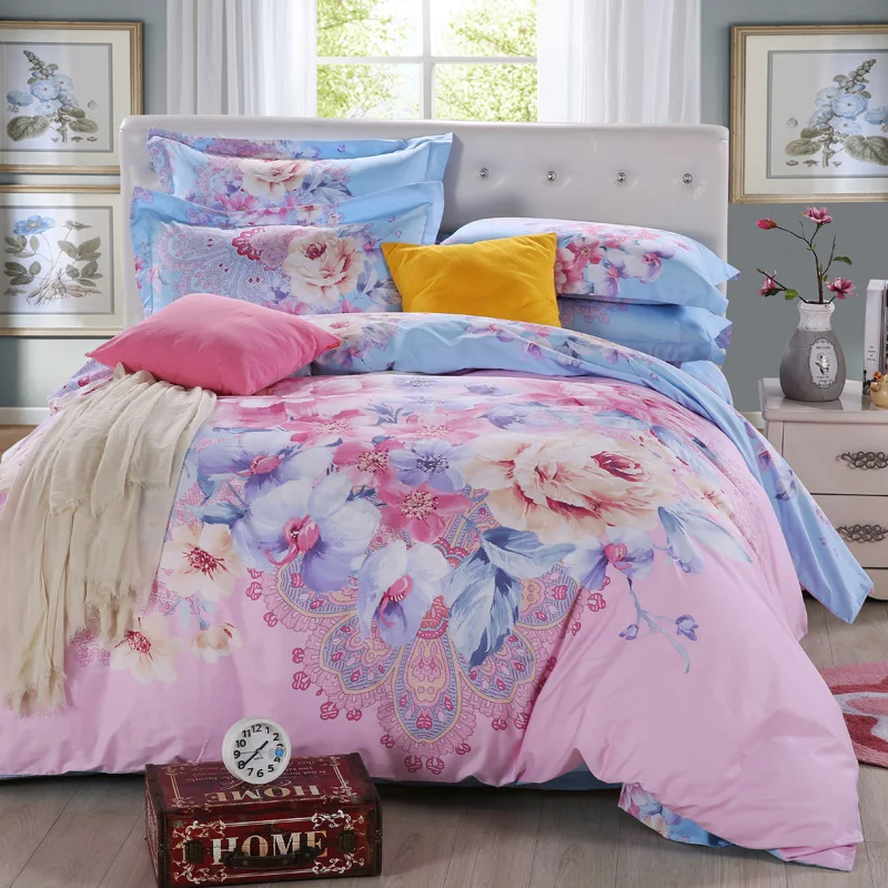 Butterfly Orchid Floral Print Pink Paisley Bedding Sets Queen King Size