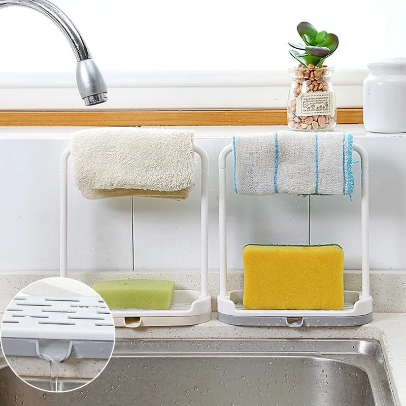 

Junejour Multifunctional Kitchen Sponge Drain Holder Bathroom Soap Shelf Organizer Sink Wash Cloth Towel Rag Storage Rack