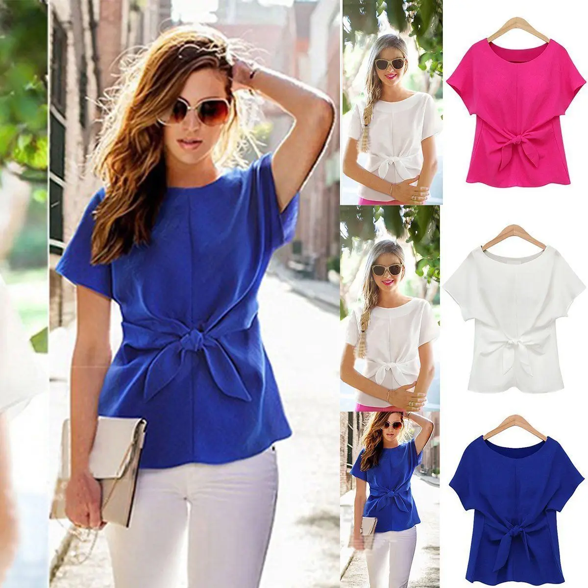 New Fashion Women Tops Summer Office Ladies Chiffon Short Sleeve ...