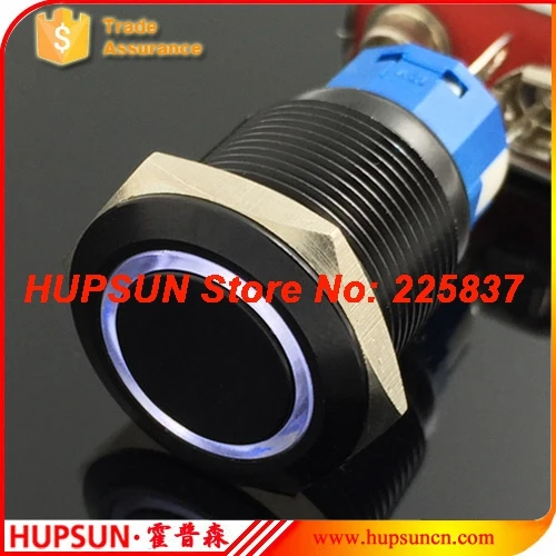 

3pc waterproof 5PIN black metal blue LED 19mm self-latching push button switch lock starter self-locking switch for car computer
