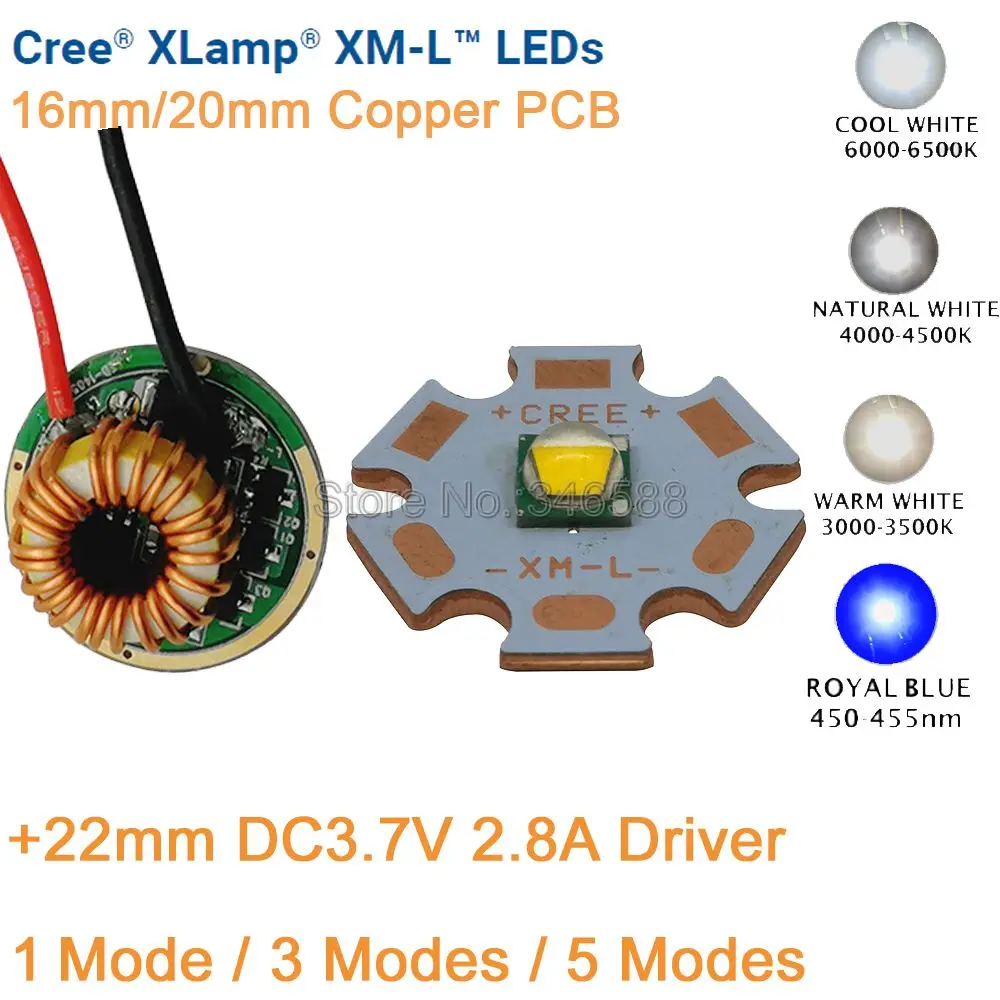 CREE XML XM-L T6 10 Вт Холодный белый нейтральный белый теплый белый высокая мощность СВЕТОДИОДНЫЙ Излучатель Чип 20 мм Медь PCB+ 12 В вход 22 мм светодиодный драйвер