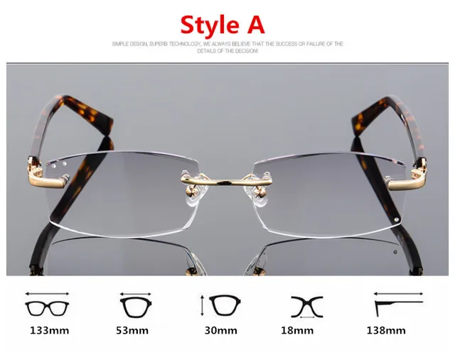 Luxury Business Reading Glasses Men's Rimless Gold Hyperopia Male