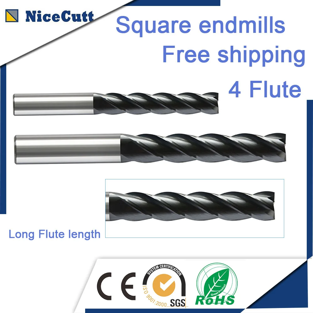 

Free Shipping 5PCS D2-D12 Solid Carbide Square End Mill 4 Flute Milling Cutter AlTiN Coating Endmills with Long Flute Length