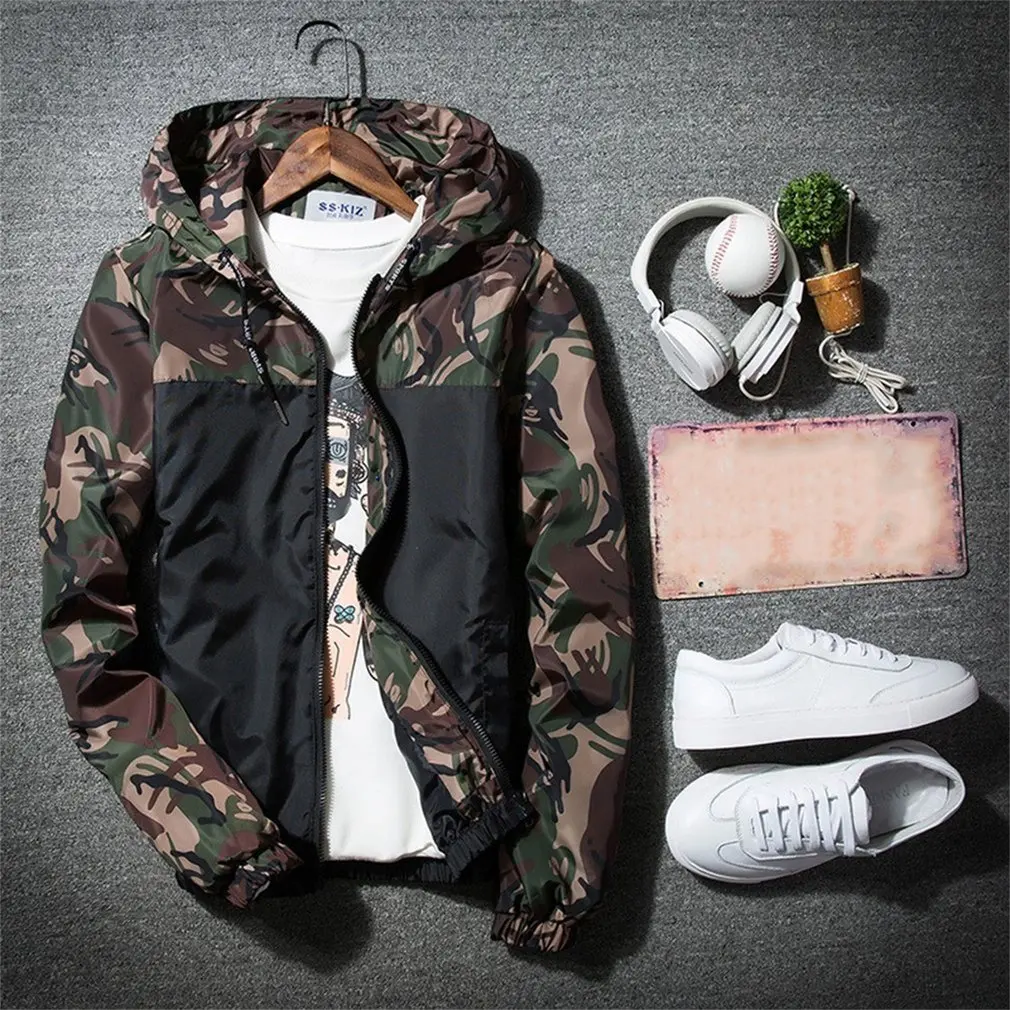 

Plus Size S-5XL Autumn Men Jacket Slim Waterproof Military Camouflage Coats Hooded Zipper Male Bomber Jackets Windbreaker