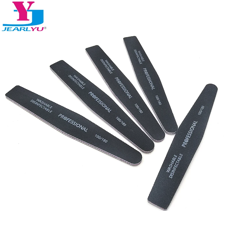 

5pc Nail Files 100/180 Prismatic Black Profession Trimmer Buffer Lime Ongle Nail Art Tools Washable Manicure Polish Glue Removal