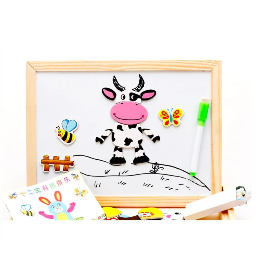 2 in 1 Wooden Double Side Baby Sorting/Nesting/Stacking/Drawing/Writing Board Magnetic Puzzle Game Educational Toys Sets