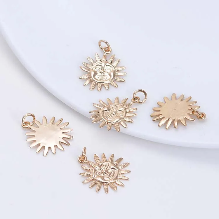 

6PCS 17MM 24K Champagne Gold Color Plated Brass Sun Charms Pendants High Quality Diy Jewelry Accessories