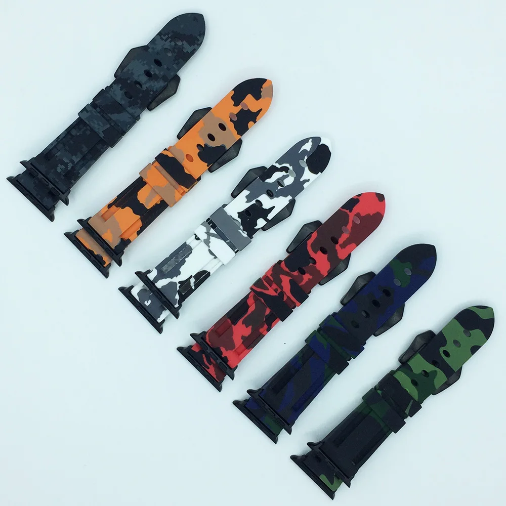Rubber Silicone Camouflage Watchband for Apple Watch Band 42mm 44mm Sport Strap 38mm 40mm iWatch Bands Bracelet Series 4 3 2 1