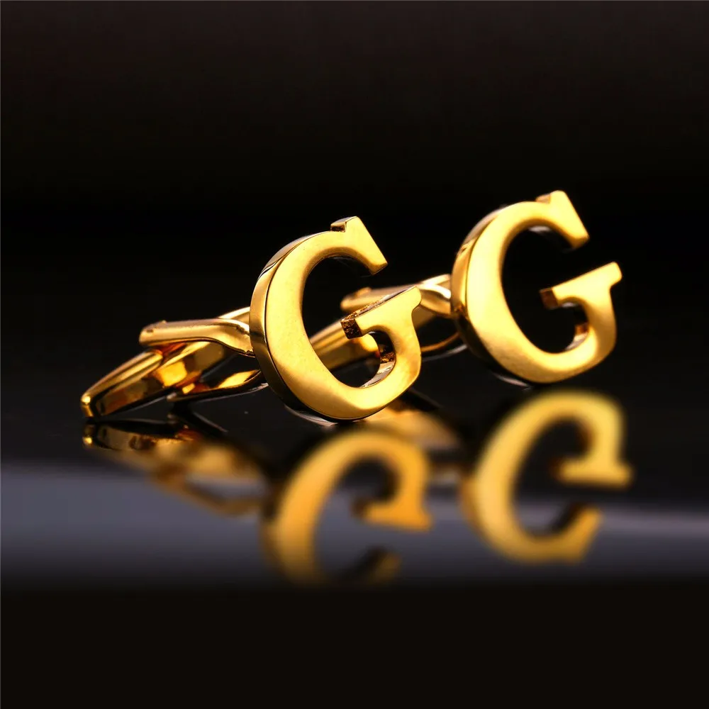 

Alphabet 18K G Men Cufflinks High Quality Cuff Buttons Real Gold/Platinum Plated Trendy Personalized Mens Gift Wholesale