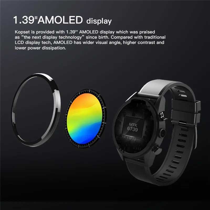 Kospet надеемся Android7.1 Smartwatch 3 ГБ+ 32 Гб Dual Core 4G 1,3" AMOLED WI-FI/gps/8.0MP Sim IP67 Водонепроницаемый MT6739 Смарт-часы-телефон