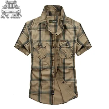 

Plus Size 5XL 100% Cotton Chemise Homme Original Brand Clothing Men Chemise Homme Plaid AFS JEEP Shirts Cargo military