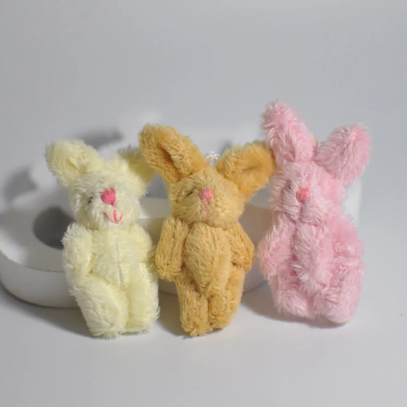4,5 см плюшевая длинная шерсть мини Голый шарнир Кролик Мини Подвески-Кролики/брелок кукла-медвежонок Аппликация/милые/детские полосы