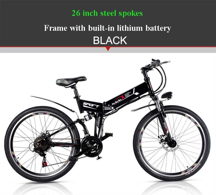 Discount 26 inch folding mountain electric bicycle 48V lithium battery 21 speed variable speed system bike PAS cycling smart Lcd ebike 18