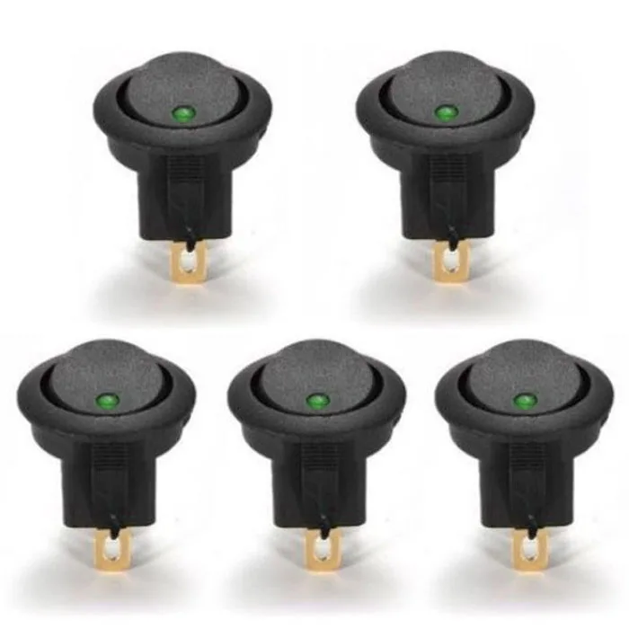 

5x 16A 12V LED Dot Light Car Boat Waterproof Round Rocker Switch LED Illuminated Light Toggle Switch ON/OFF Black Button#y4
