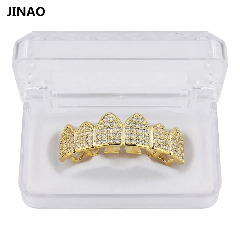 Jinao для хип-хопа зубы Grillz цвет чистого золота покрытием микро Pave CZ камни Топ и нижние грилзы Рот зубы комплект решеток корабль от нас