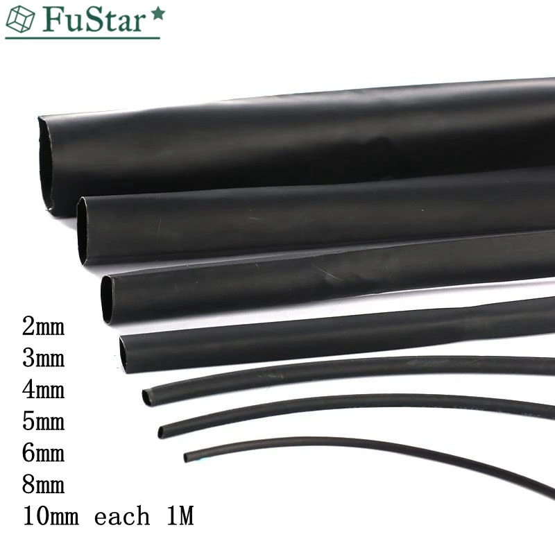 

7 Meter/lot 2:1 Black 2 3 4 5 6 8 10mm Diameter Heat Shrink Heatshrink Tubing Tube Sleeving Wrap Wire Sell DIY Connector Repair
