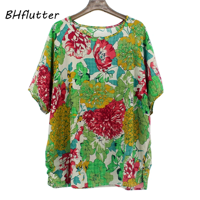 Meilleur BHflutter D été Tops pour Femmes 2019 Chauve Souris Casual Kimono Blouses Imprimé Floral Coton Linge Boho Blouse Chemise Plus La Taille Blusas