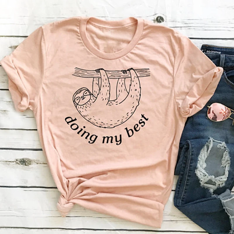 2018 Funny Tshirt Doing My Best Letter Print Tumblr Graphic Tees Aesthetic Clothing Women Fashion Casual | Женская одежда