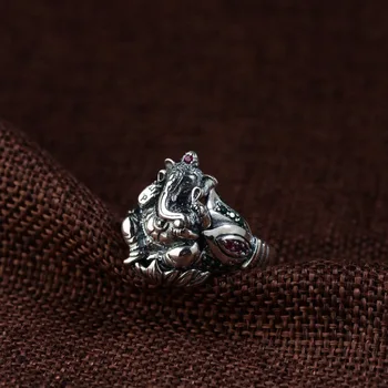 

S925 Silver Vintage Craft Thai Elephant Trunk Open Ring, Man's Ring