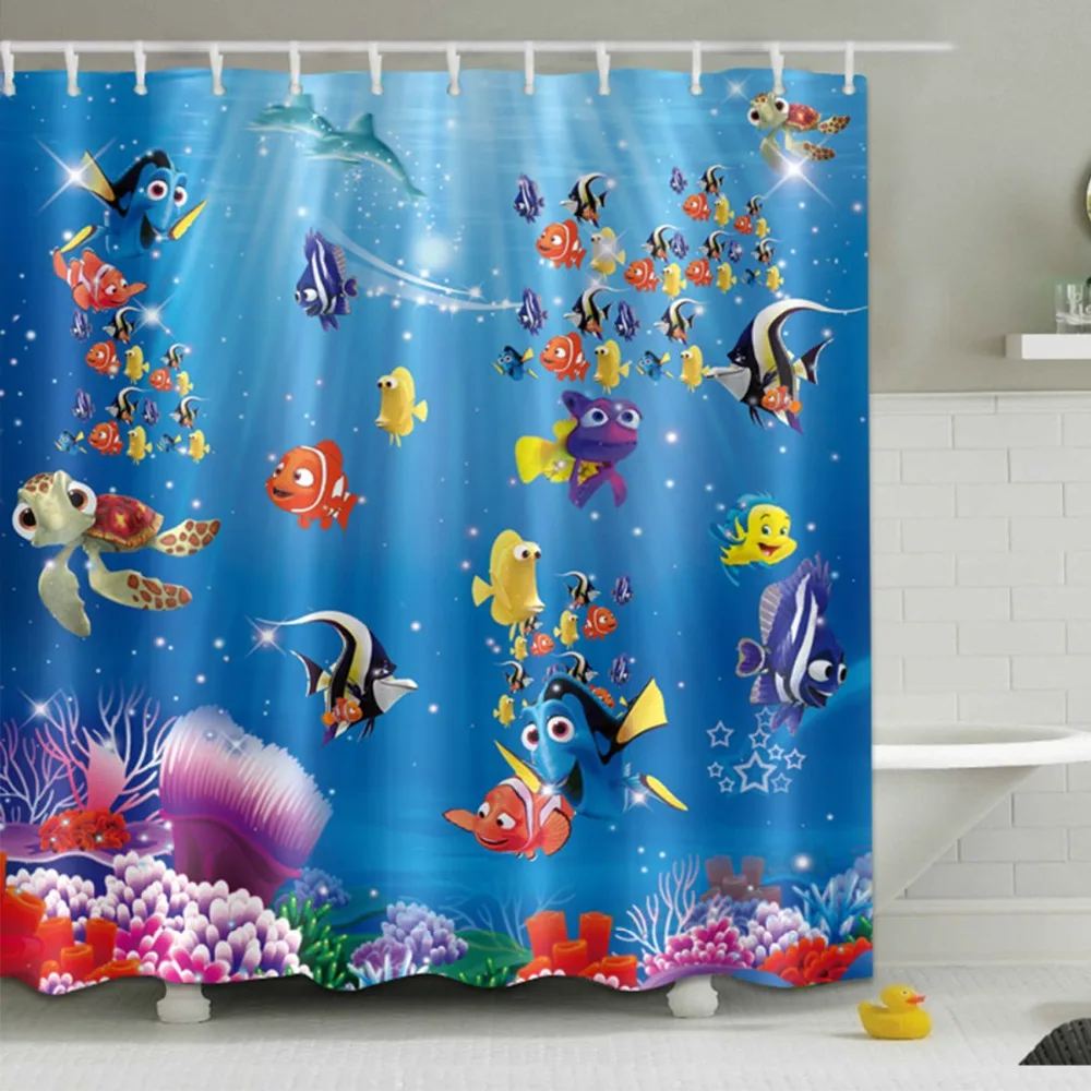 Забавный мультфильм подводная рыба занавеска для душа океан и море ванная комната водонепроницаемый удлиненный полиэстер ткань для детской ванной Декор