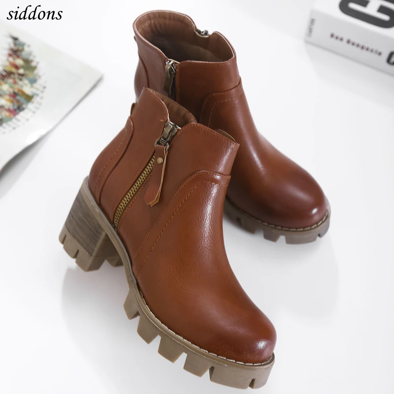 

Siddons 2018 winter boots women thick high heels shoes woman ankle boots platform boots ladies shoes bota feminina size:34-39