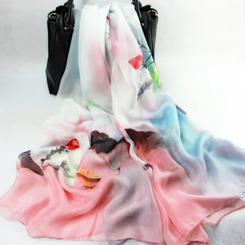 

Fashion 100% real silk scarf shawl hijab wrap for women big size long scarf winter