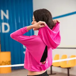 Футболки для девочек Новинка 2017 года сетки Топ с длинным рукавом футболки с капюшоном Фитнес быстросохнущие футболки пикантные открытые 5