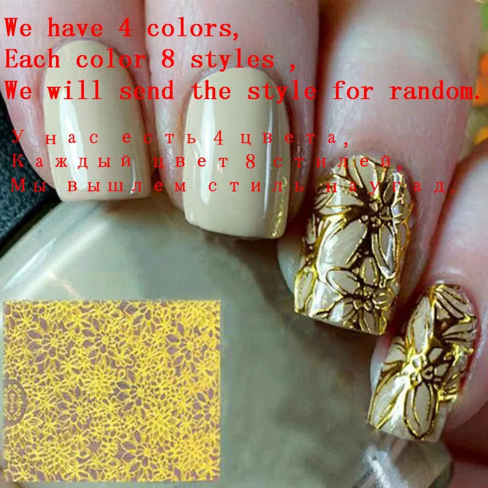 BearPaw 1 лист женский золотой блестящий стикер дизайн ногтей Блестящий Полный Чехол Цветущий цветок дизайн DIY передача большие наклейки