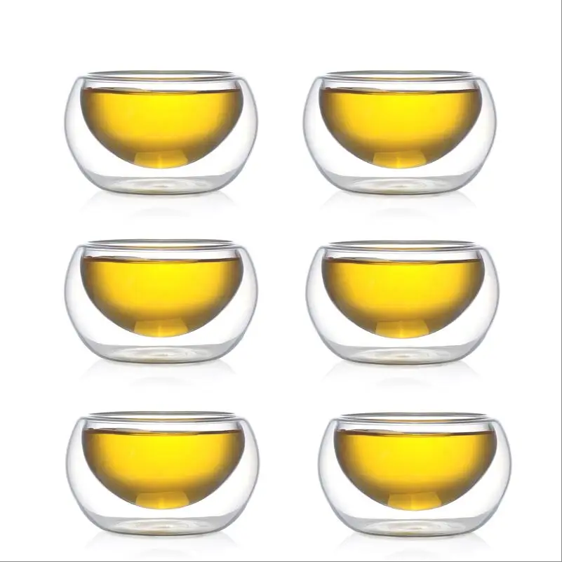 6 шт./компл. 50 мкитайские кунг-фу чайные чашки кофейные чашки двойной слой чашки теплостойкость двойной прозрачный маленькая чашка