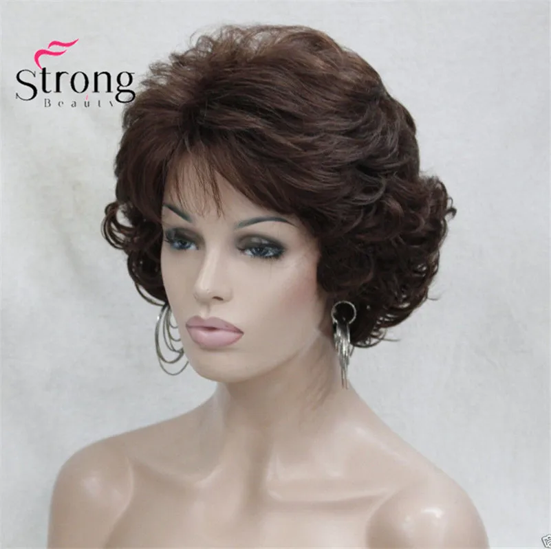 StrongBeauty короткий парик мягкий взъерошенные кудри коричневый выделяет полный синтетические парики выбор цвета