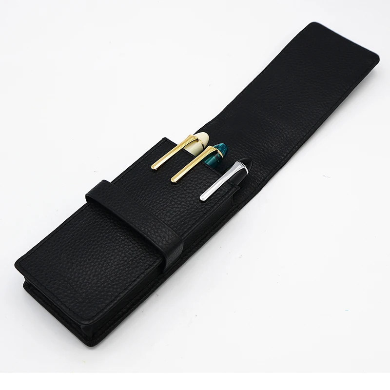 Pen Bag Pen Storage Pencil Bag Wancher Genuine Leather Fountain Pen Case Cowhide 3 Pens Holder Pouch Sleeve