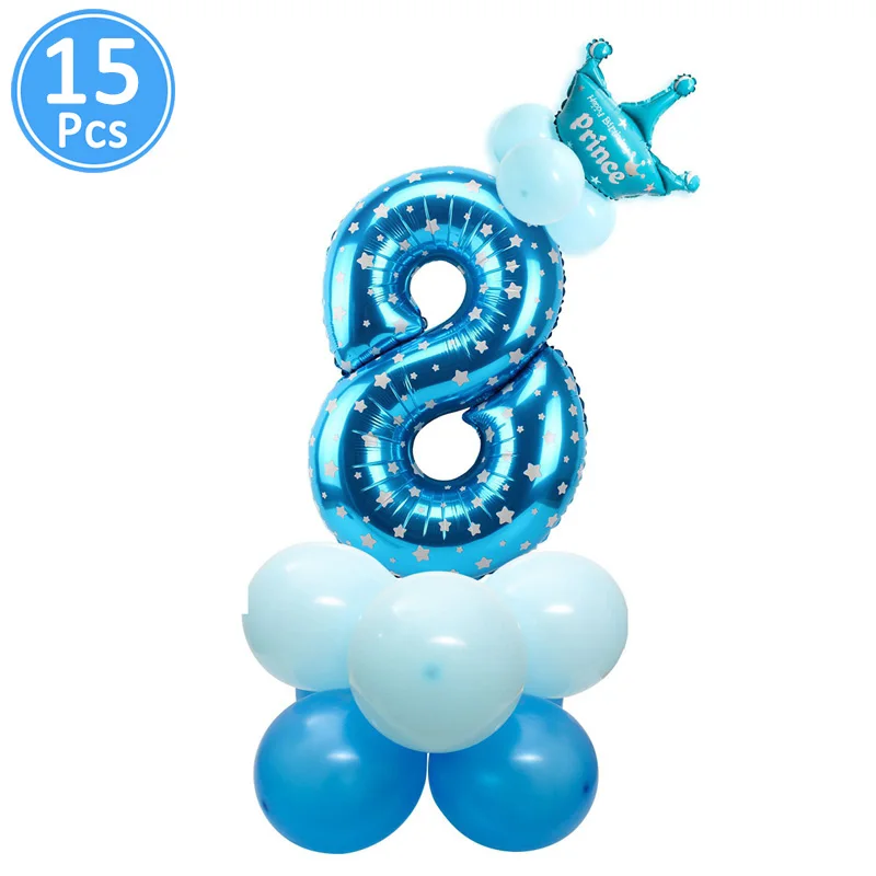 Синие серебряные латексные фольгированные воздушные шары в форме сердца с днем рождения, украшения для детской вечеринки, баллон гелия, товары для маленьких мальчиков 1, 2, 3, 4, 5, 6 лет - Цвет: 8 birthday