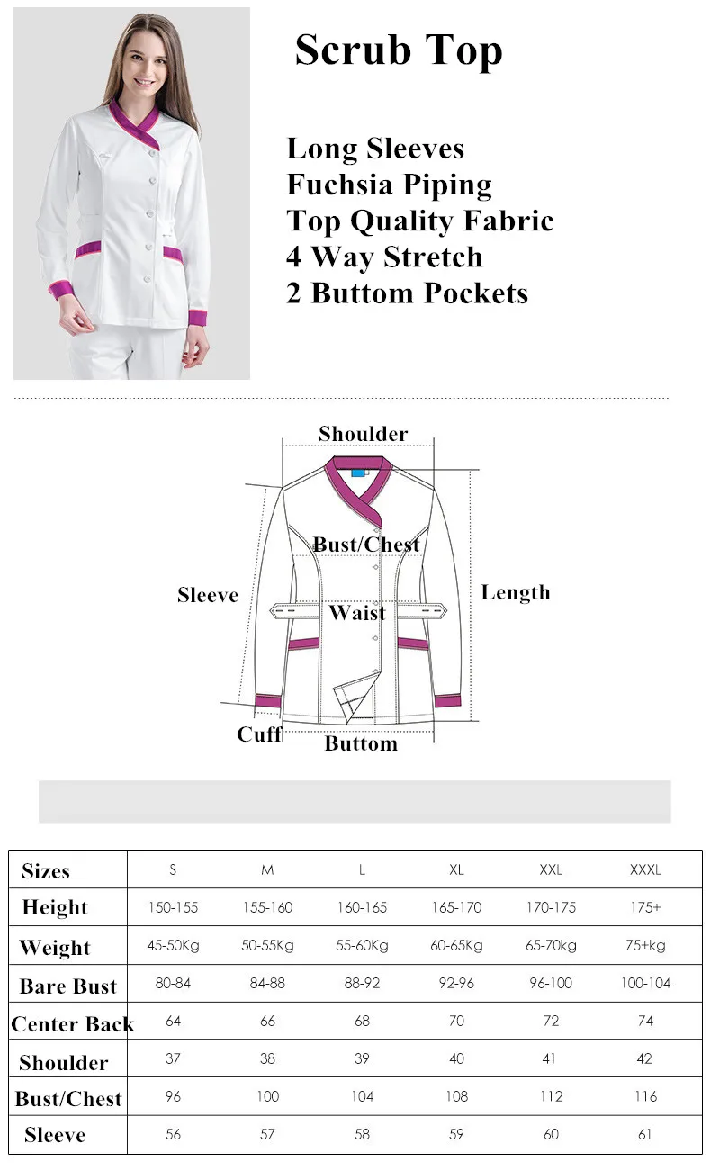 XXXL скраб-Топ для женщин Зимняя медицинская одежда пальто Y шеи с длинным рукавом оснастки спереди косметичка Туника медсестры Топ новое поступление