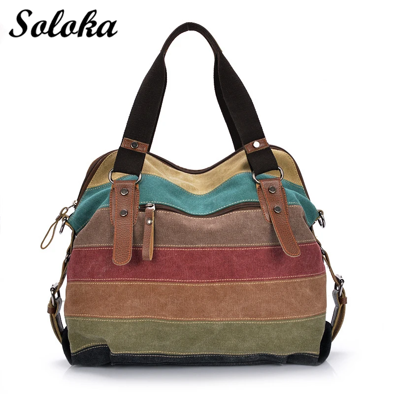 

New Vintage CanvasLadies Handbags Women Messenger Bags Totes Multicolor Stripe Designer Crossbody Shoulder Bag Hand Bags