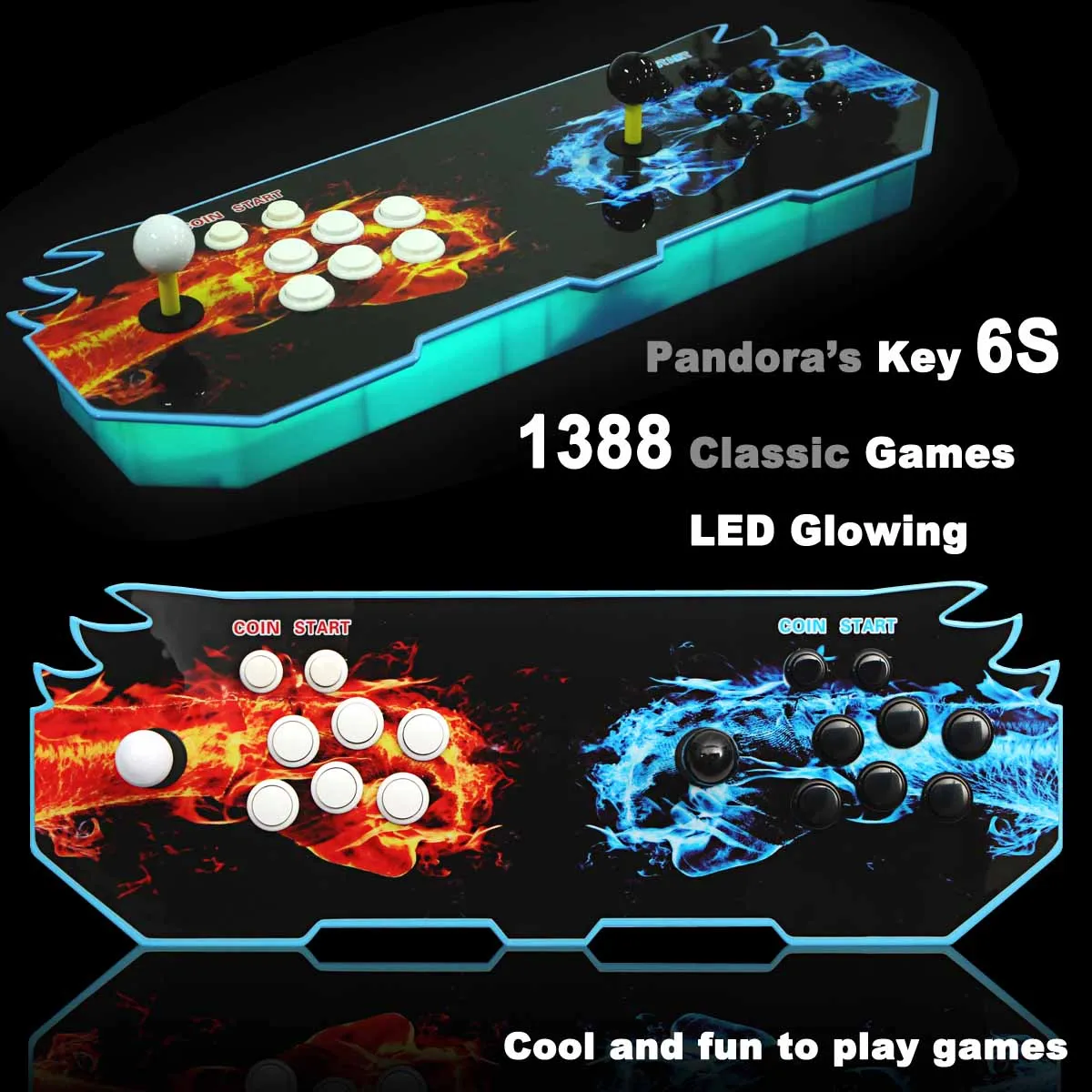 

Pandora's Key 6s 1388 in 1 Game Arcade Console usb Joystick Arcade Buttons with LED Light 2 players Control Machine Pause F