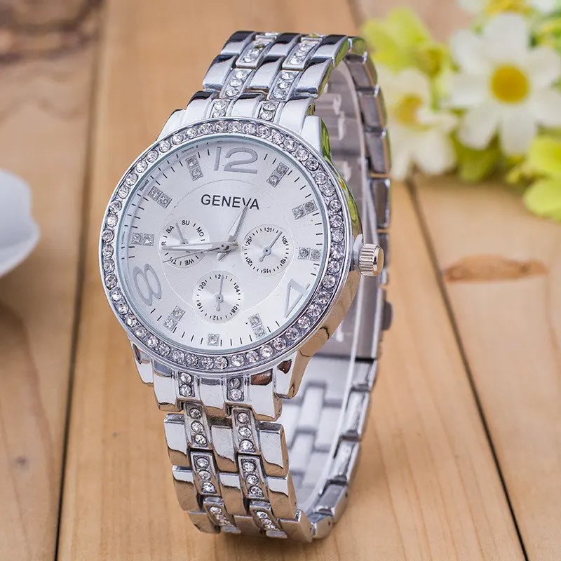 

Relojes Hombre Geneva Brand Luxury fashion Gold men watch women ladies Crystal dress quartz wrist watches Relogio Feminino