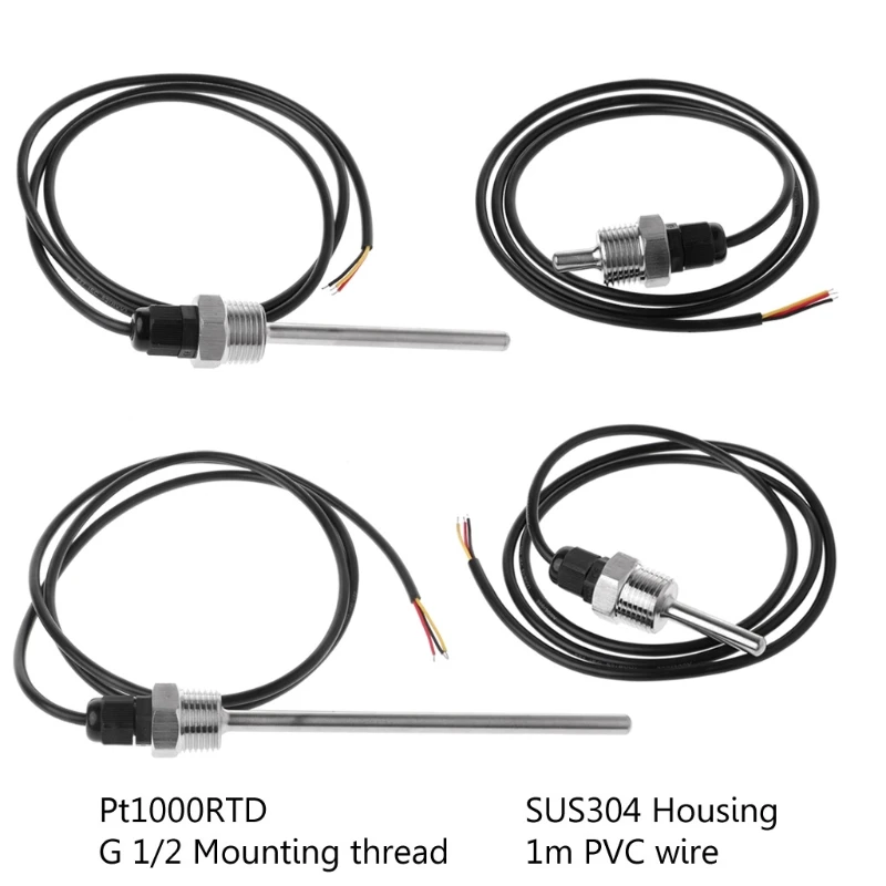 

DS18B20 Digital Temperature Sensor G1/2" Thread Probe DIA=7mm 1m PVC 3-core Wire SUS304 Stainless Steel Shell L30mm- L150mm