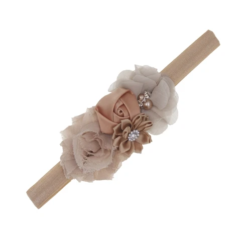 Детская повязка на голову для девочек Новорожденные пятна роза цветок жемчужного кружева держатели головных уборов младенческие повязки для волос Детские аксессуары для волос - Цвет: Khaki