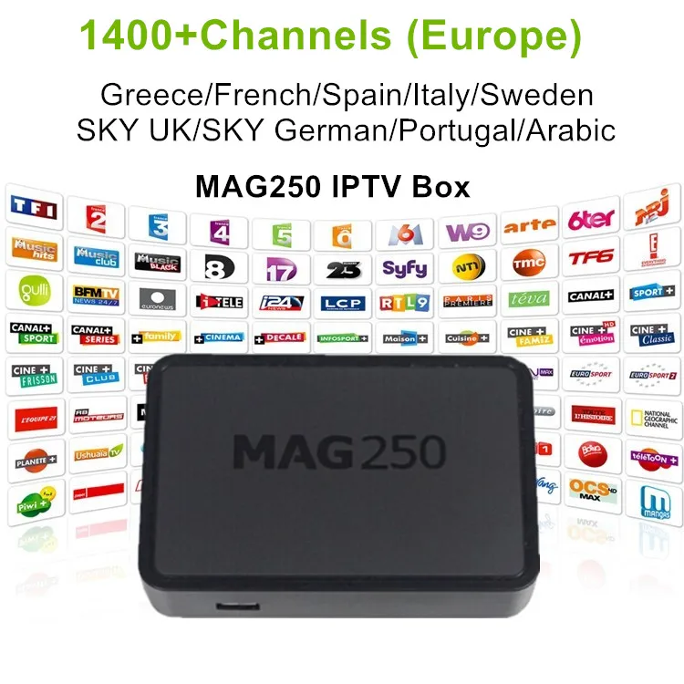 Mag250 iptv set top box Media player with 1 year 1400+ Europe French