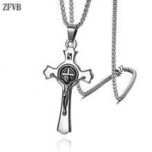 ZFVB религиозный крест ожерелья для верующих(с изображением Иисуса) кулон мужские из нержавеющей стали христианский святой Бенедикт Крест медаль кулон ожерелье ювелирные изделия