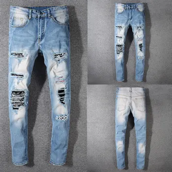 

Blue Color Fashion Skinny Jeans Stretch Casual Pants New Designer Classical Jeans Men Hole Hip Hop Men Jeans