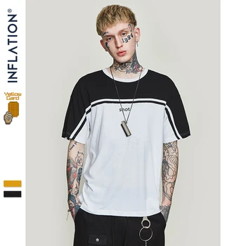 

INFLATION Colour Block Stripe T-shirt Men's O-neck T Shirt Cotton Streetwear Hip hop Couple Tee Basic Dress T-shirt 91168S