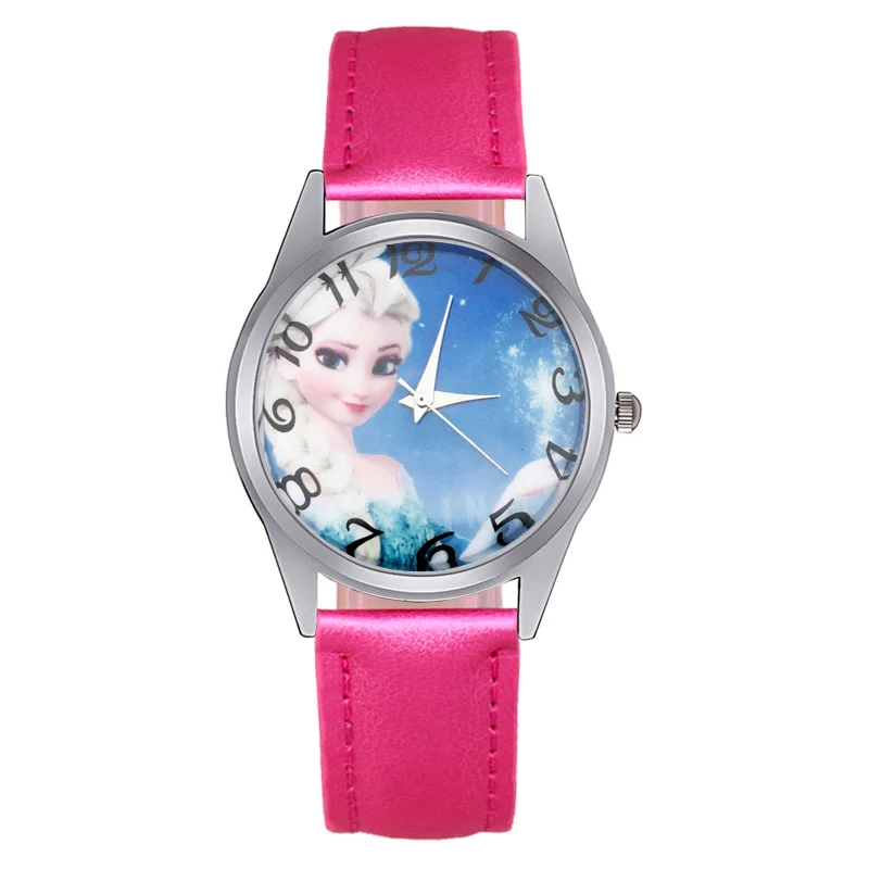 

Cartoon pretty princess Anna Elsa style Children's Watches Women's Students girls Boys Quartz Leather strap Wrist Watch JC78