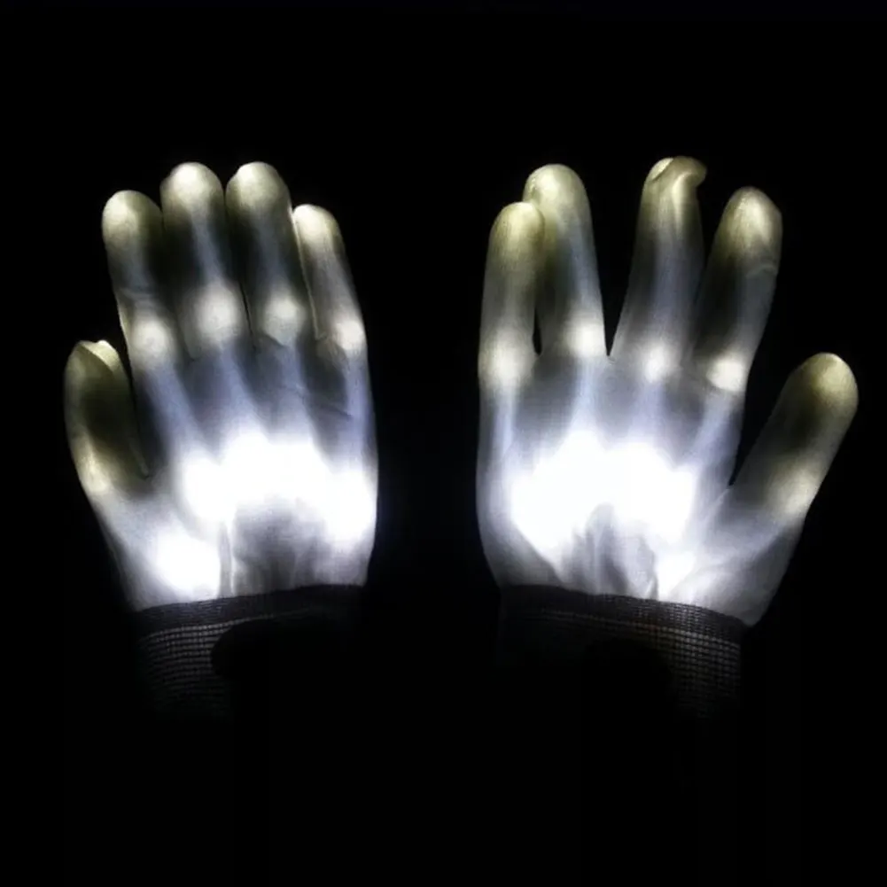1 пара уникальный светодиодный светящиеся перчатки освещение мигающий палец светящиеся мигающие Красочные перчатки со скелетом танцевальный клуб набор для вечеринки
